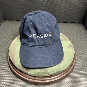 Seaside Navy Blue Adjustable Baseball Hat With Embroidered Logo